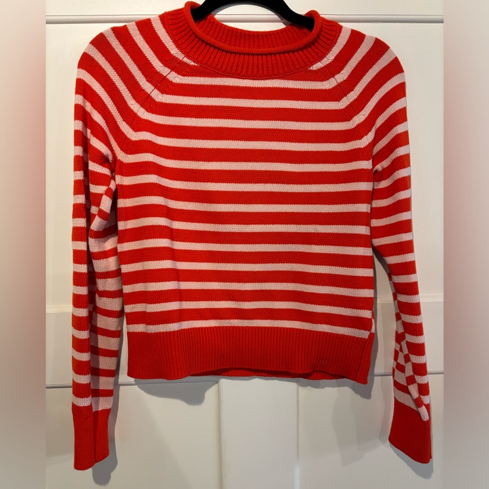 Banana Republic Red & Pink Striped Cotton Blend Knit Crew Neck Sweater, Size XS